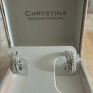 NWT Silver Crystal Hoop Earrings